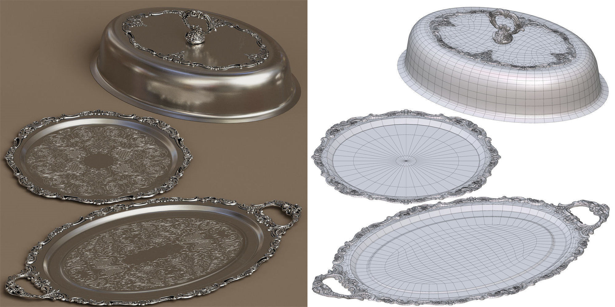 Midpoly 44 items Holloware service set 3D model_8