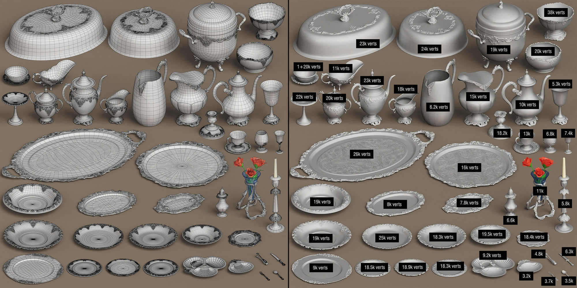 Midpoly 44 items Holloware service set 3D model_6
