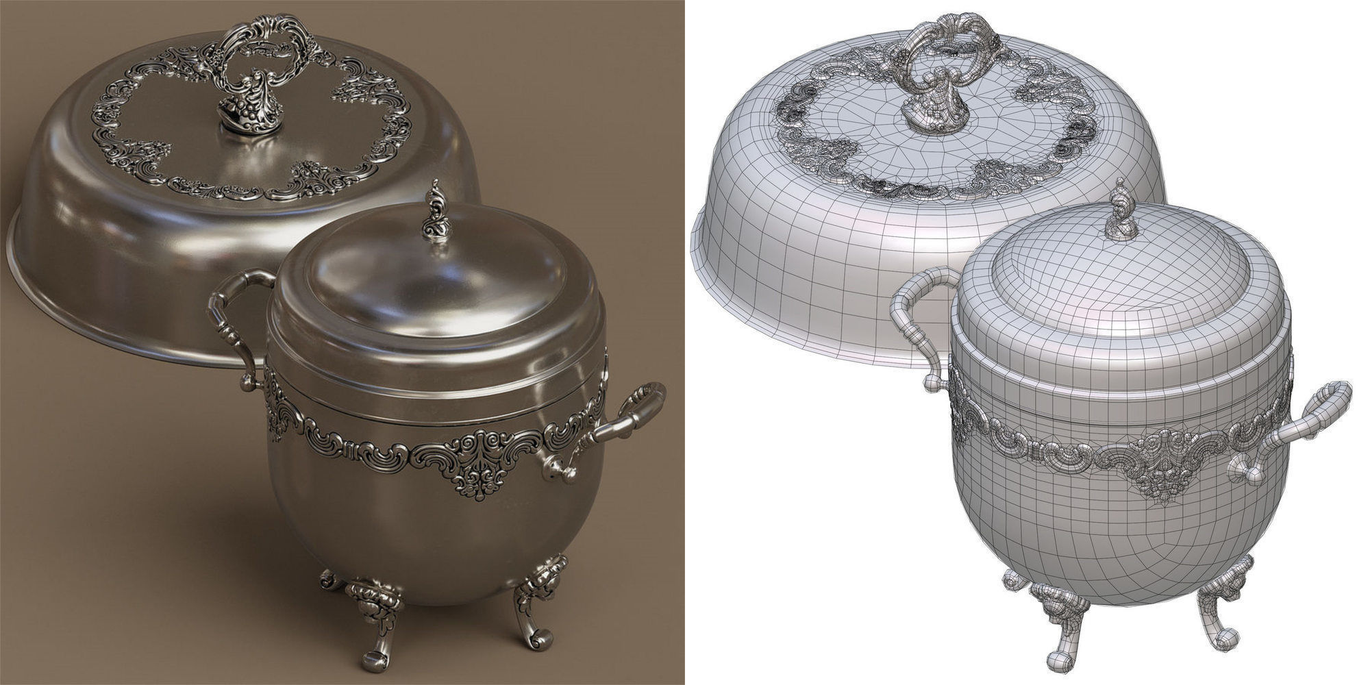 Midpoly 44 items Holloware service set 3D model_7