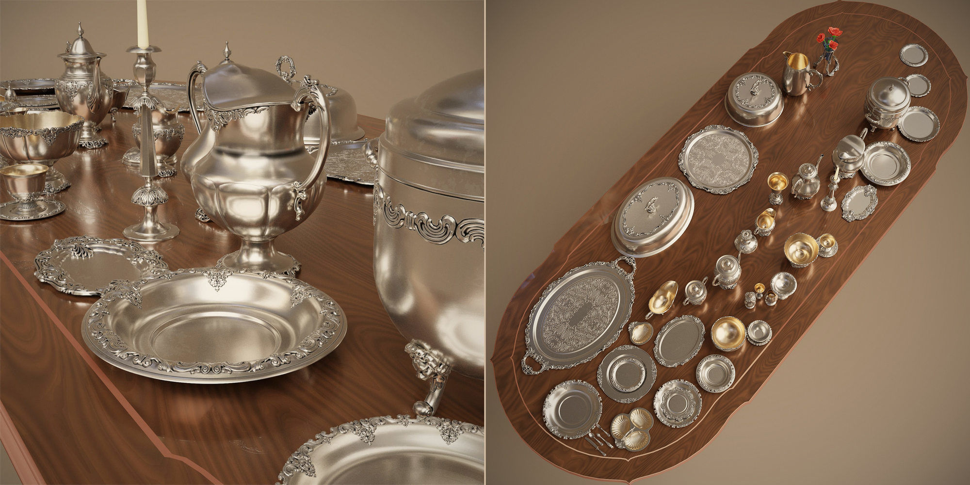 Midpoly 44 items Holloware service set 3D model_3