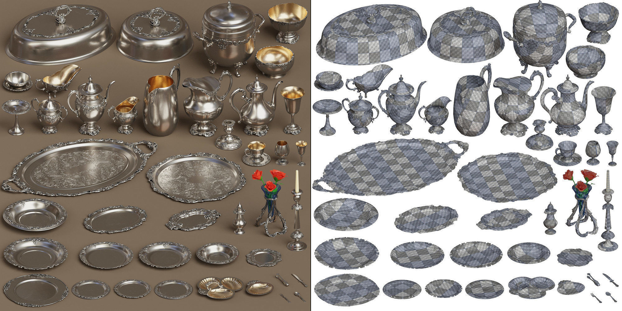 Midpoly 44 items Holloware service set 3D model_4