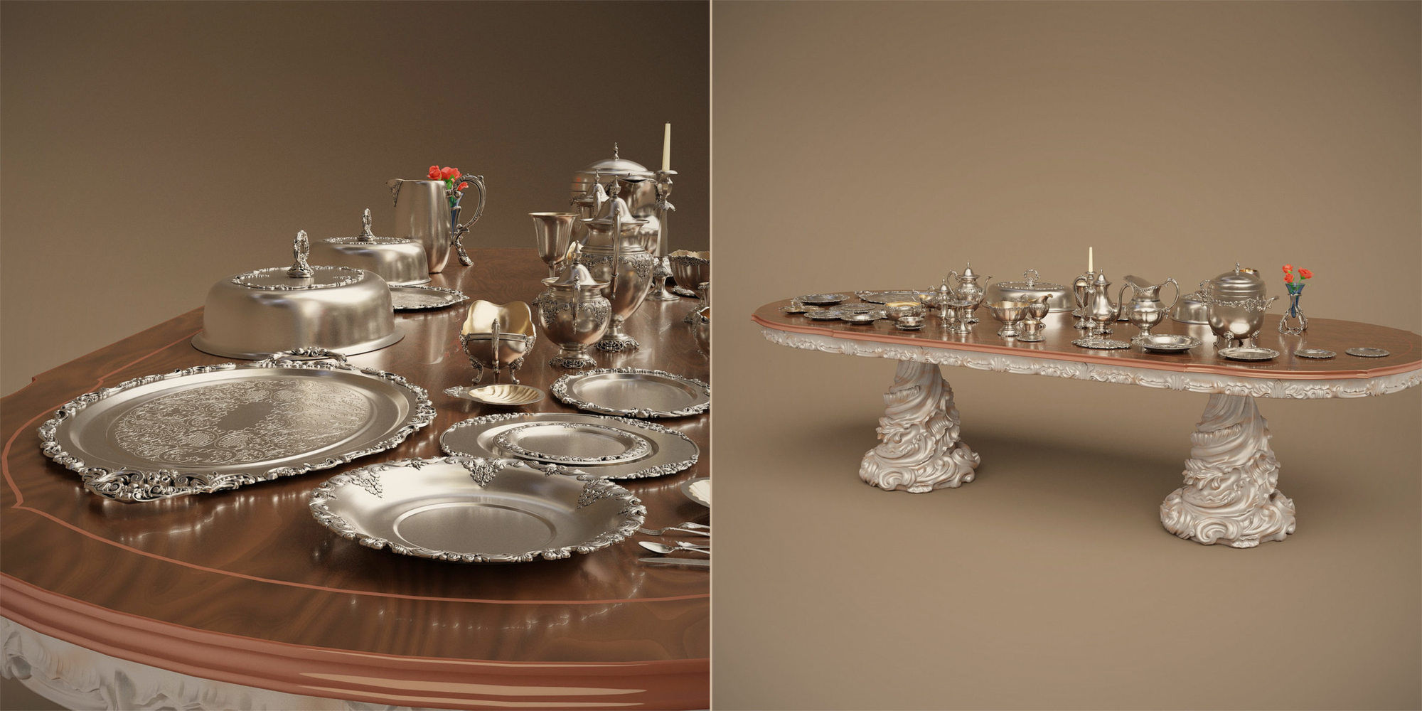 Midpoly 44 items Holloware service set 3D model_1