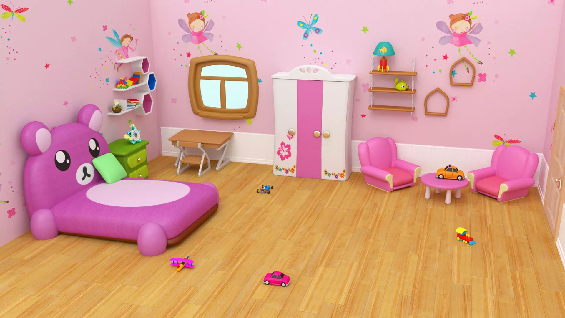 Cartoon Gril room - Low-poly 3D model Low-poly 3D model Low-poly 3D model_0