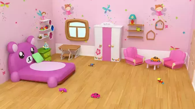 Cartoon Gril room - Low-poly 3D model Low-poly 3D model