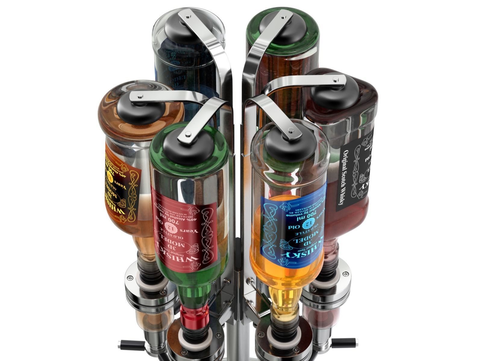 Liquor Dispenser with Bottles 3D model_4