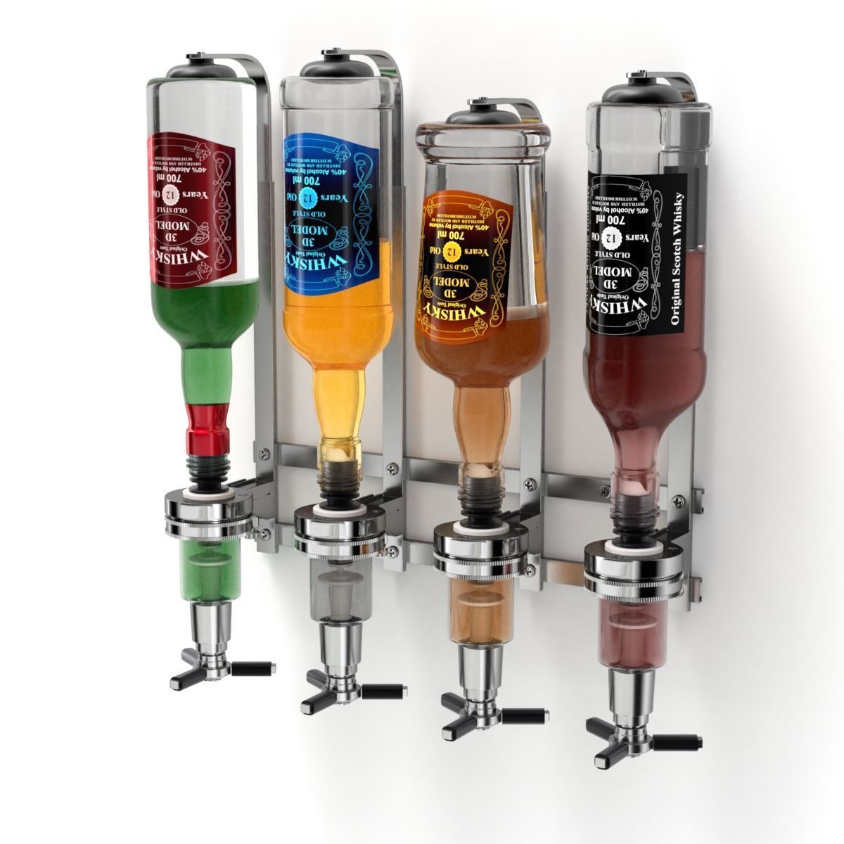 Liquor Dispenser with Bottles 3D model_1