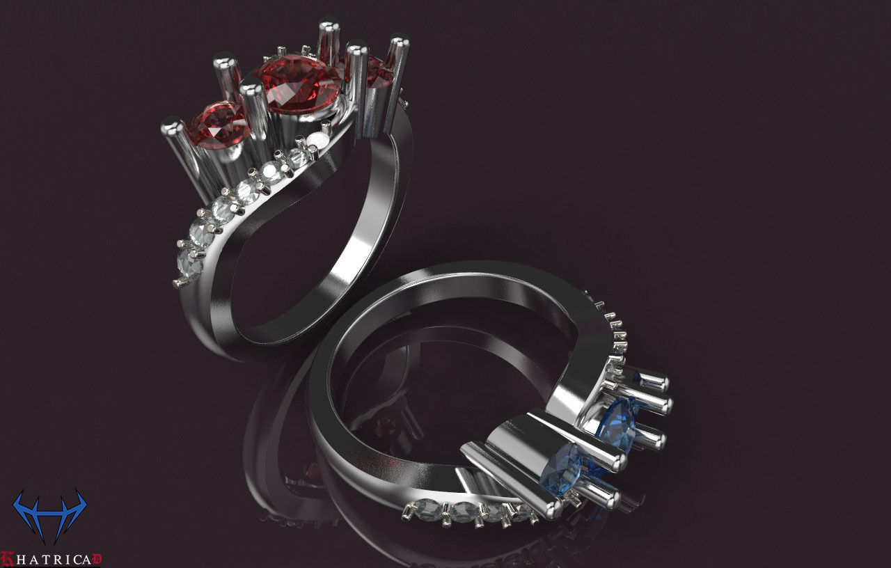 3 Stones Engagement ring 3D print model_3