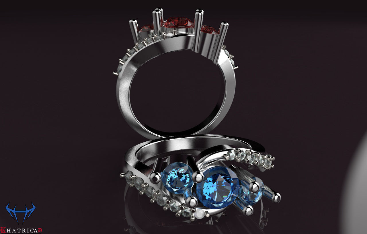 3 Stones Engagement ring 3D print model_2