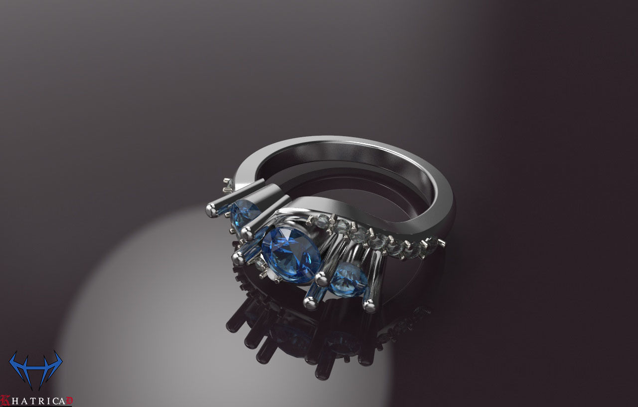 3 Stones Engagement ring 3D print model_1