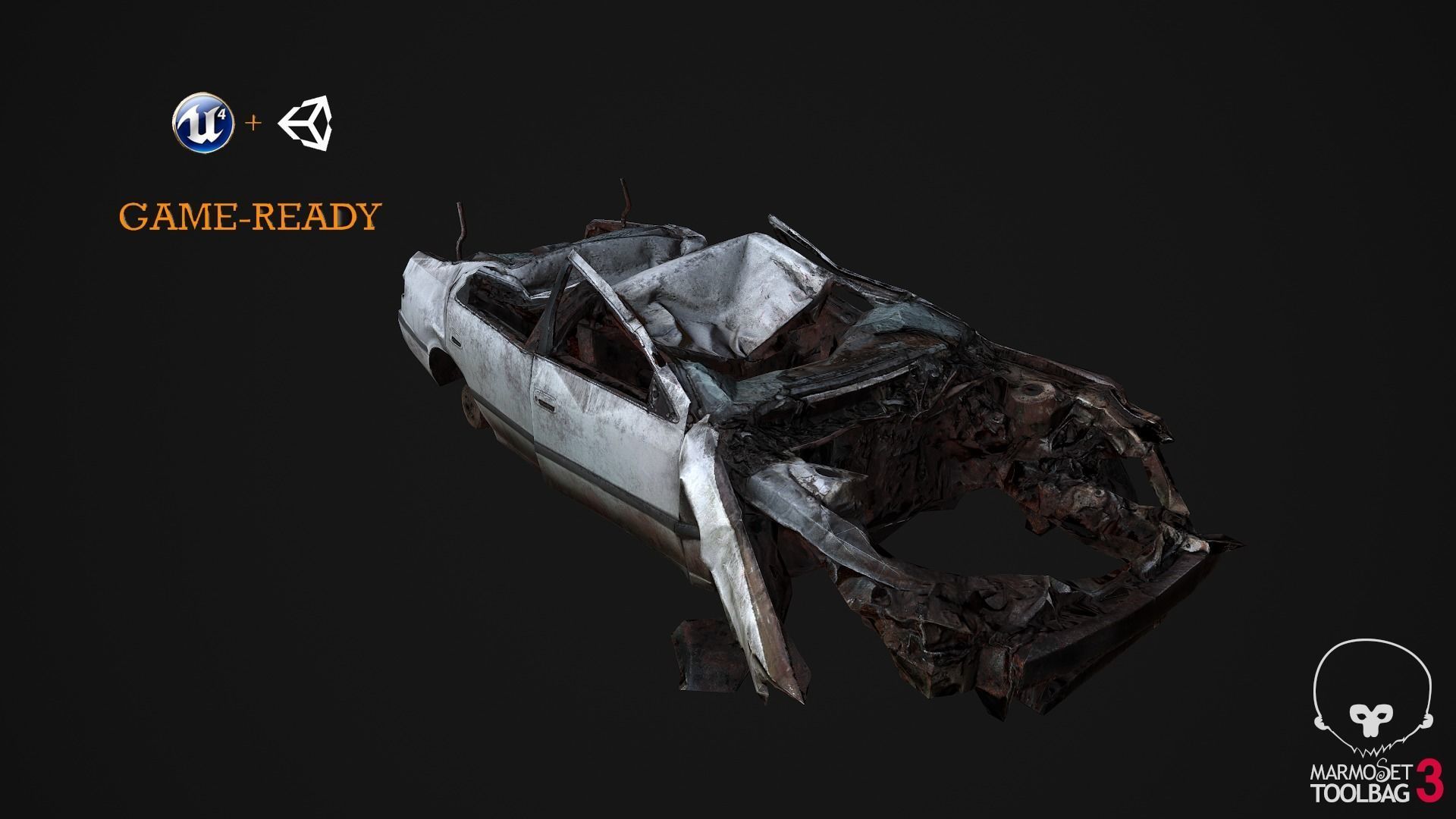 Crushed Car Low-poly 3D model_2