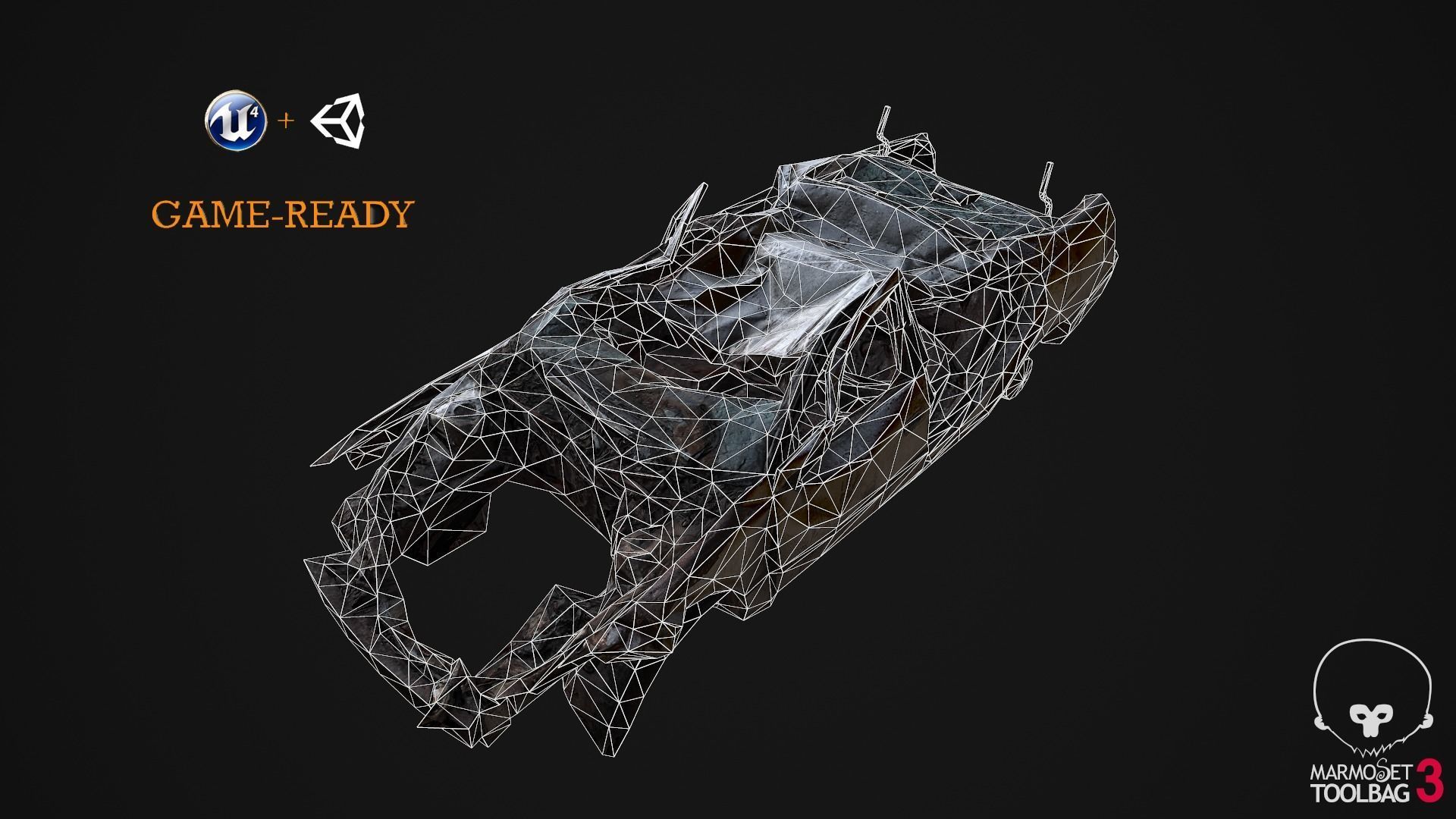 Crushed Car Low-poly 3D model_6