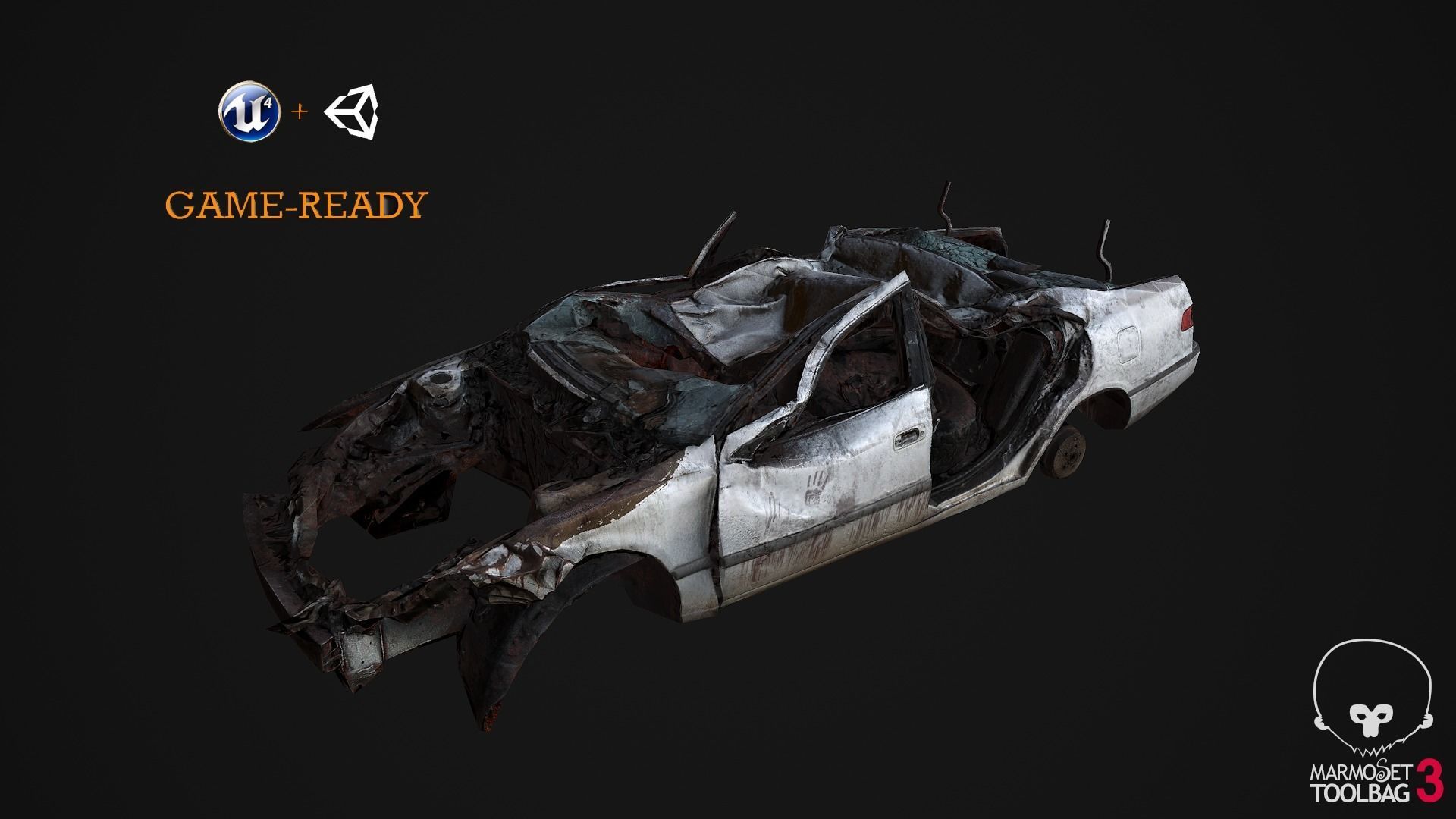 Crushed Car Low-poly 3D model_3