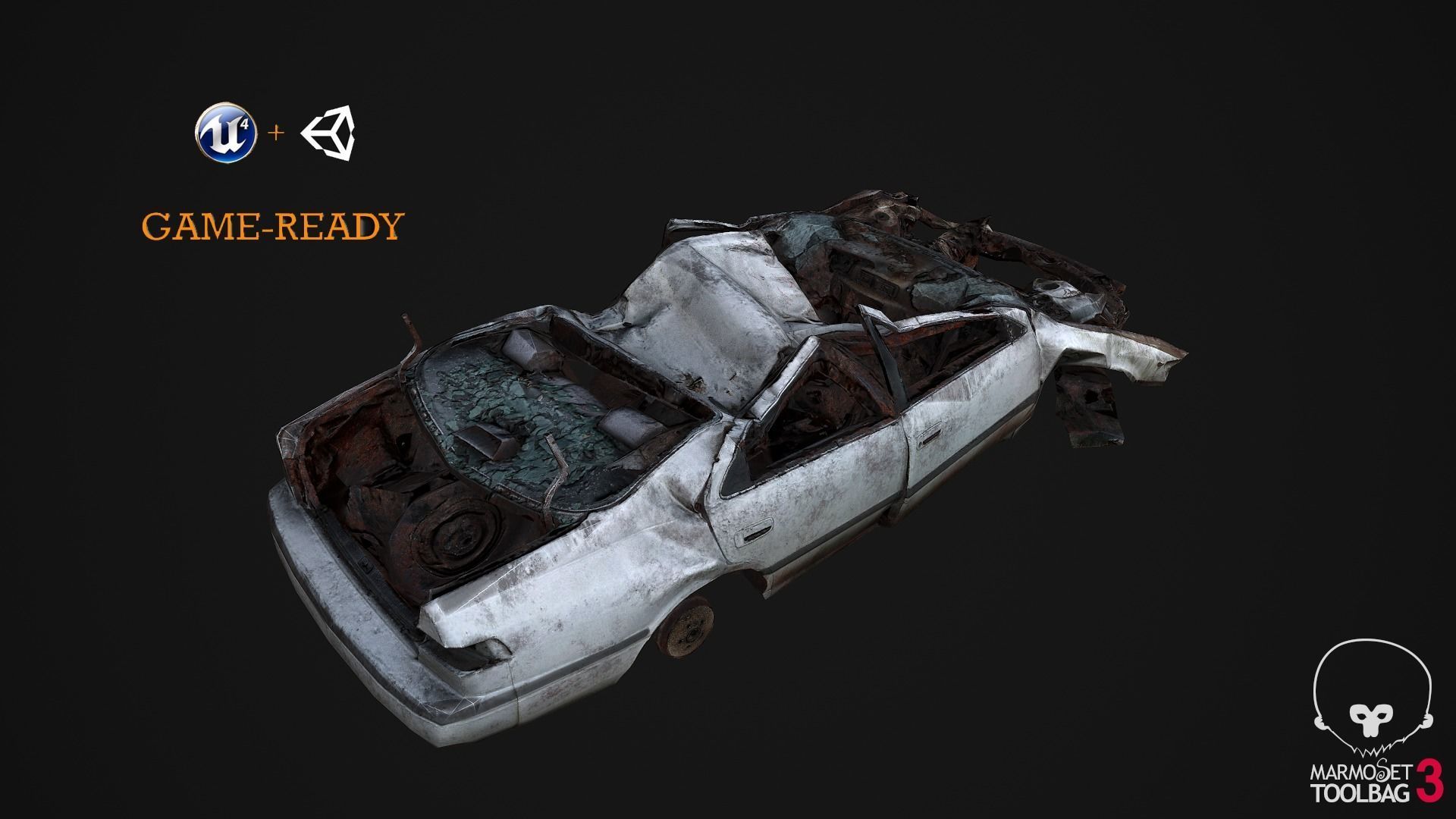 Crushed Car Low-poly 3D model_5