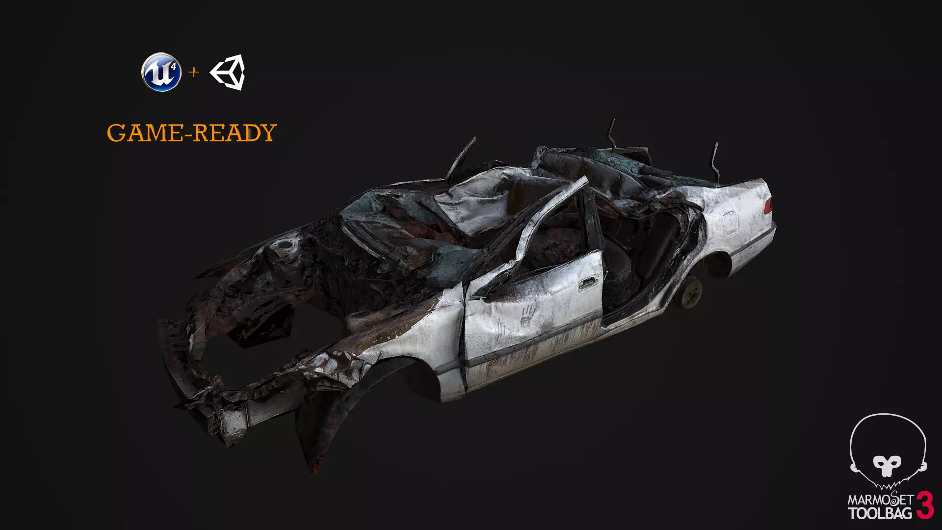 Crushed Car Low-poly 3D model_0