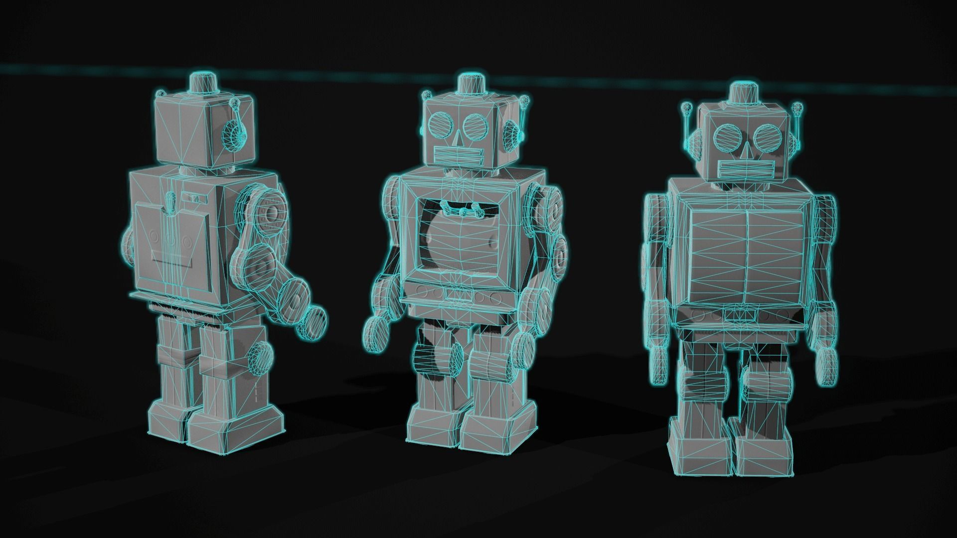 Classic Toy Robot Low-poly 3D model_5