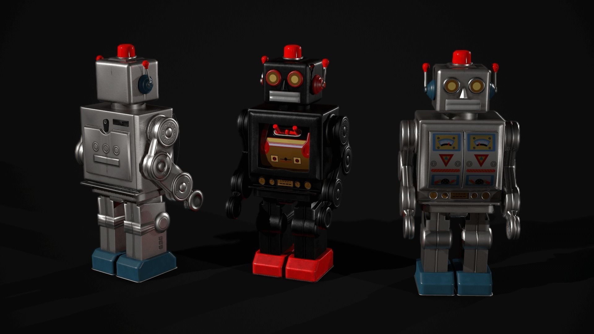 Classic Toy Robot Low-poly 3D model_2