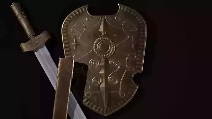 Toy Sword and Shield Low-poly 3D model