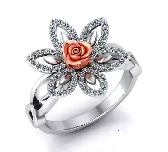 Rose Ring Flower with stones 01