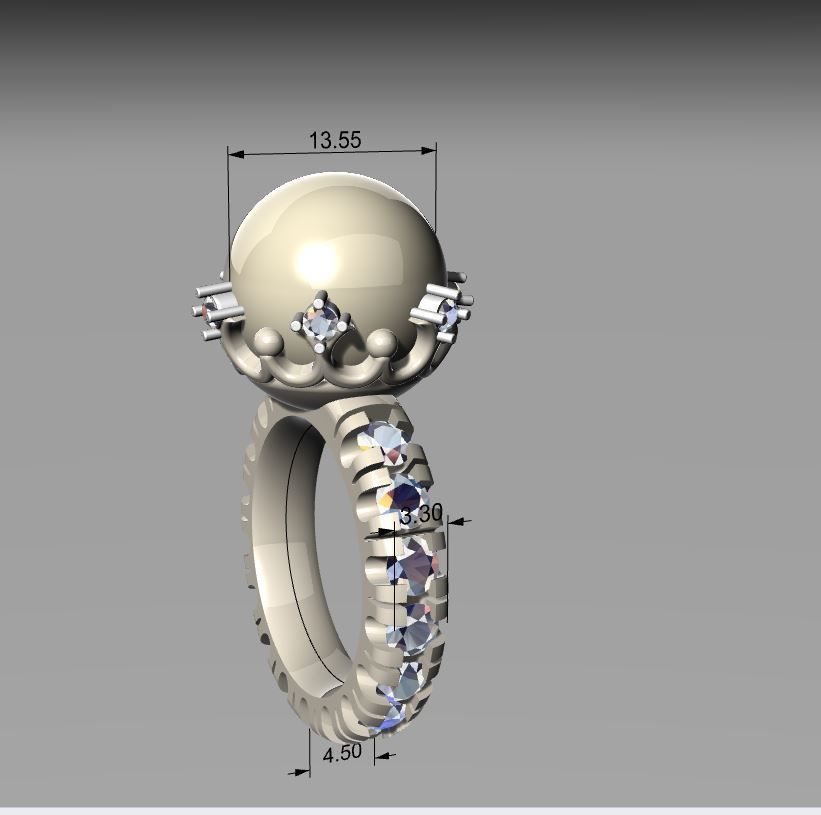 RING WITH  PEARL AND DIAMONDS 3D print model_11