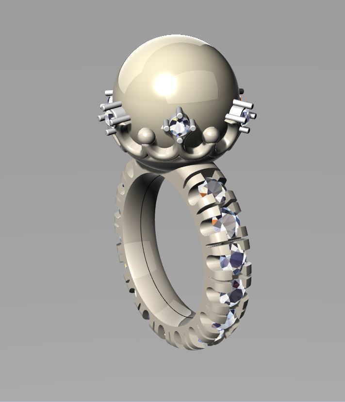 RING WITH  PEARL AND DIAMONDS 3D print model_7