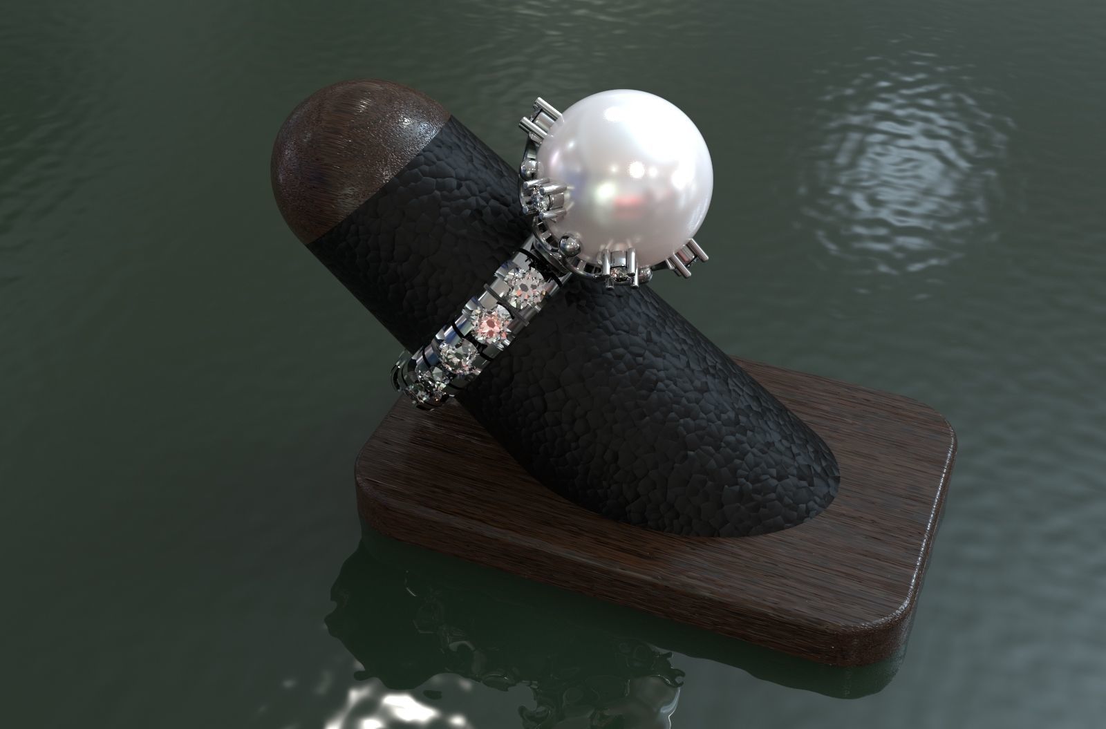 RING WITH  PEARL AND DIAMONDS 3D print model_2