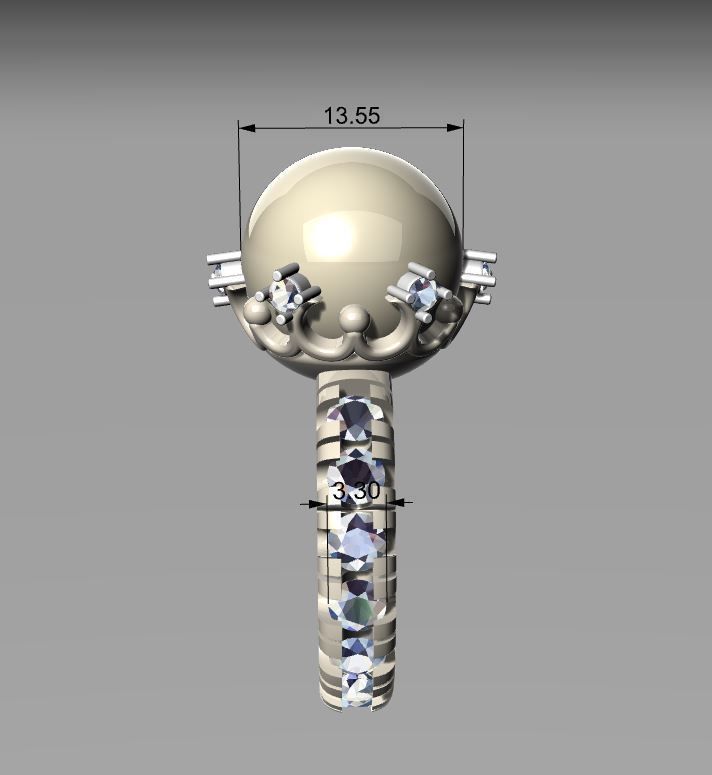 RING WITH  PEARL AND DIAMONDS 3D print model_9