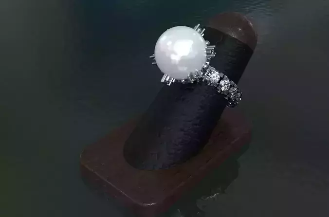 RING WITH  PEARL AND DIAMONDS 3D print model