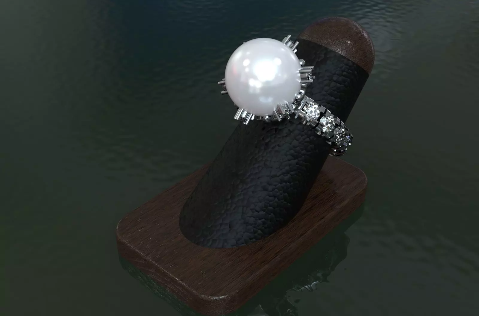 RING WITH  PEARL AND DIAMONDS 3D print model_0