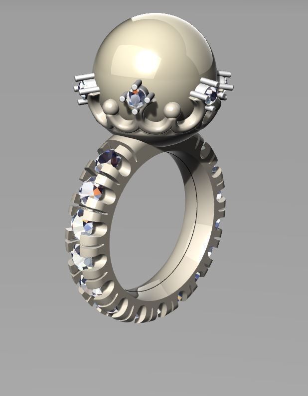 RING WITH  PEARL AND DIAMONDS 3D print model_5