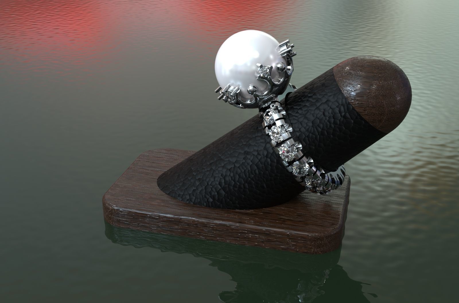 RING WITH  PEARL AND DIAMONDS 3D print model_3