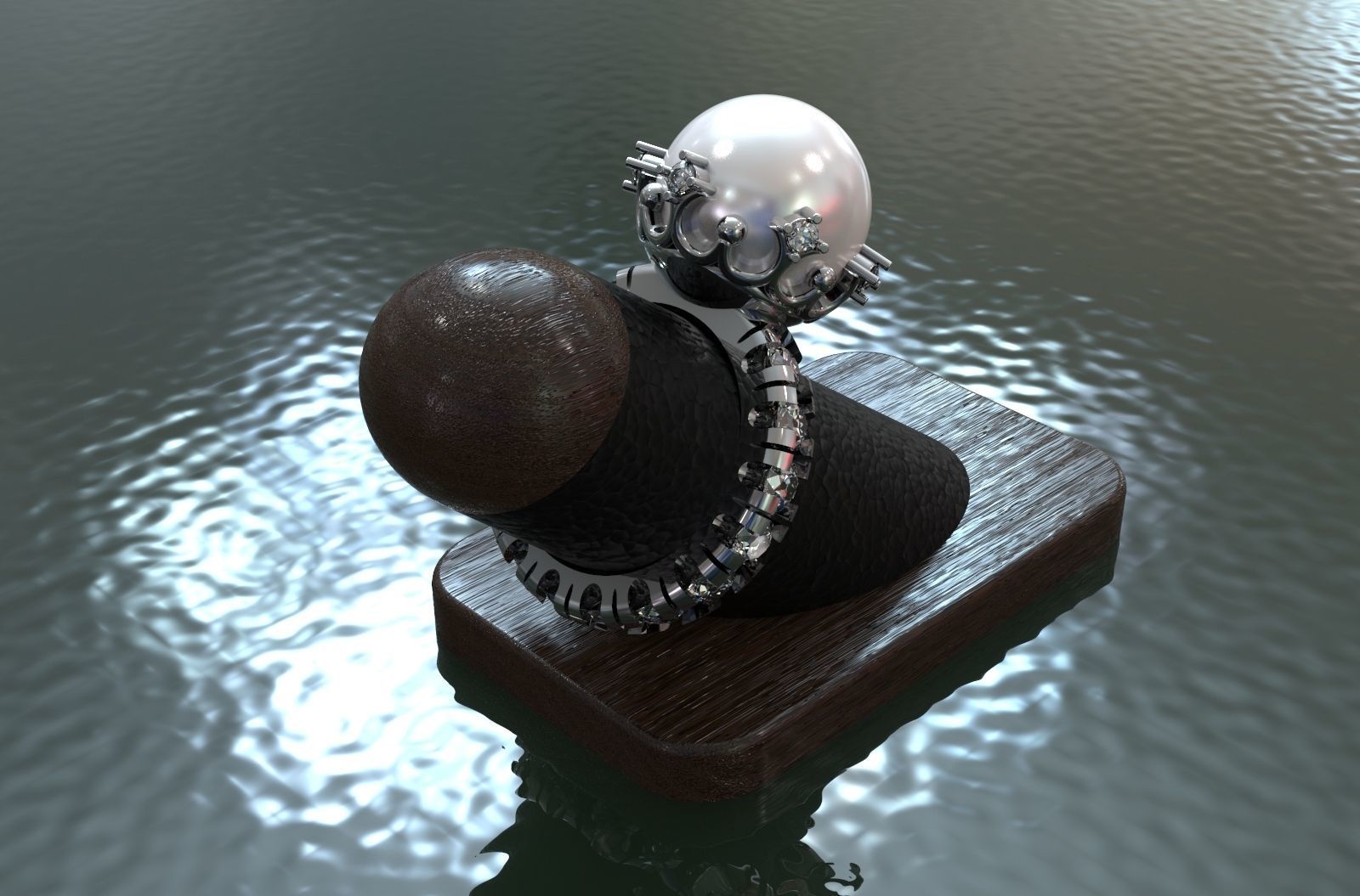RING WITH  PEARL AND DIAMONDS 3D print model_1