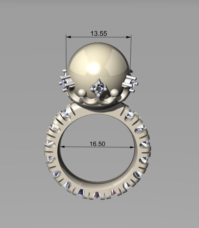 RING WITH  PEARL AND DIAMONDS 3D print model_8