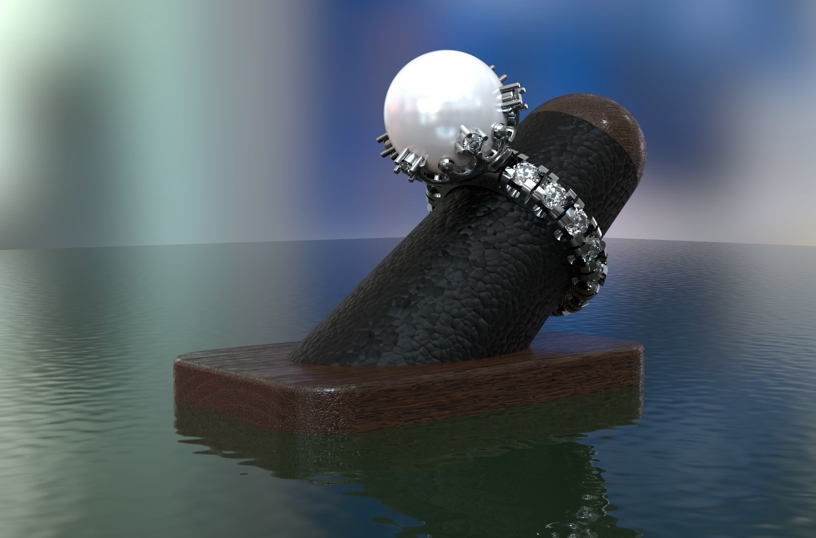 RING WITH  PEARL AND DIAMONDS 3D print model_4