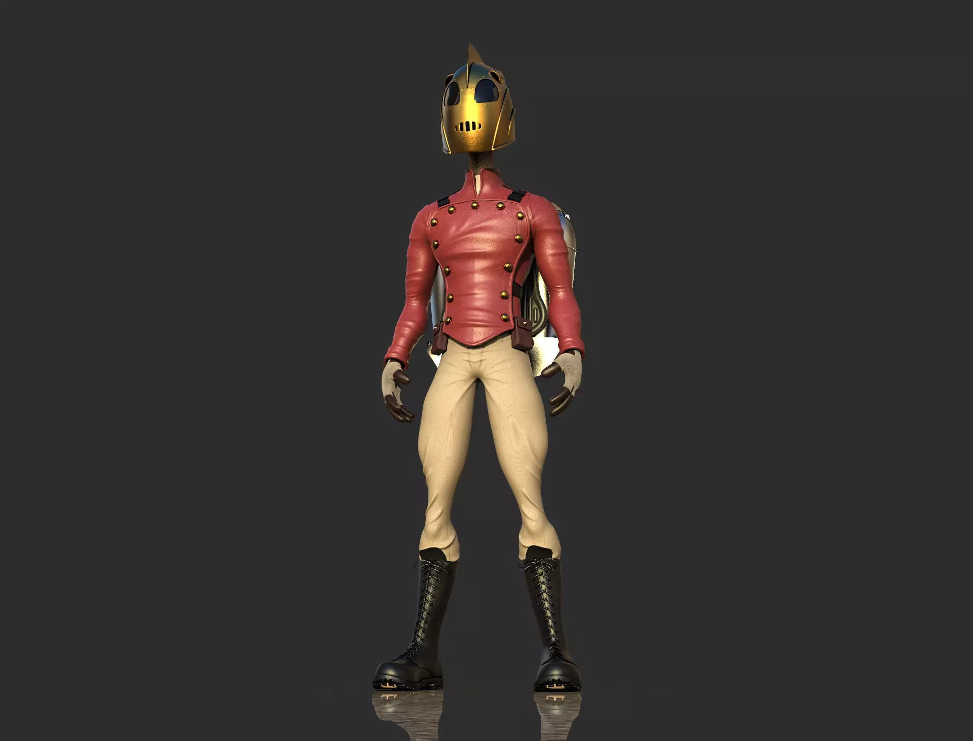 Rocketeer character with backpack and helmet 3D model_0