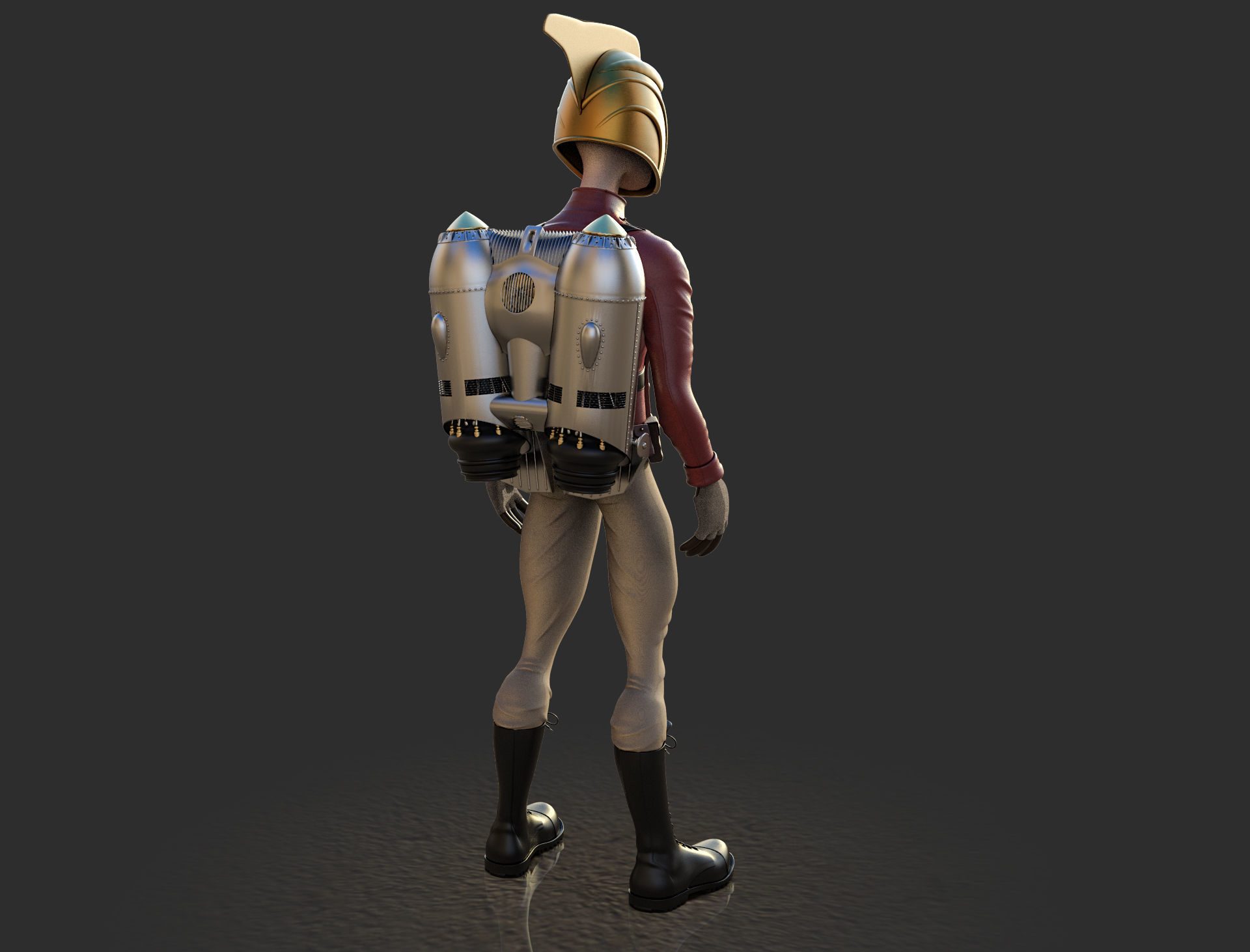 Rocketeer character with backpack and helmet 3D model_1