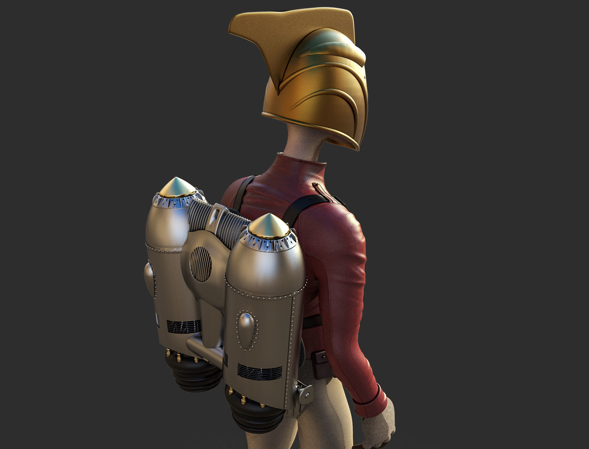 Rocketeer character with backpack and helmet 3D model_3