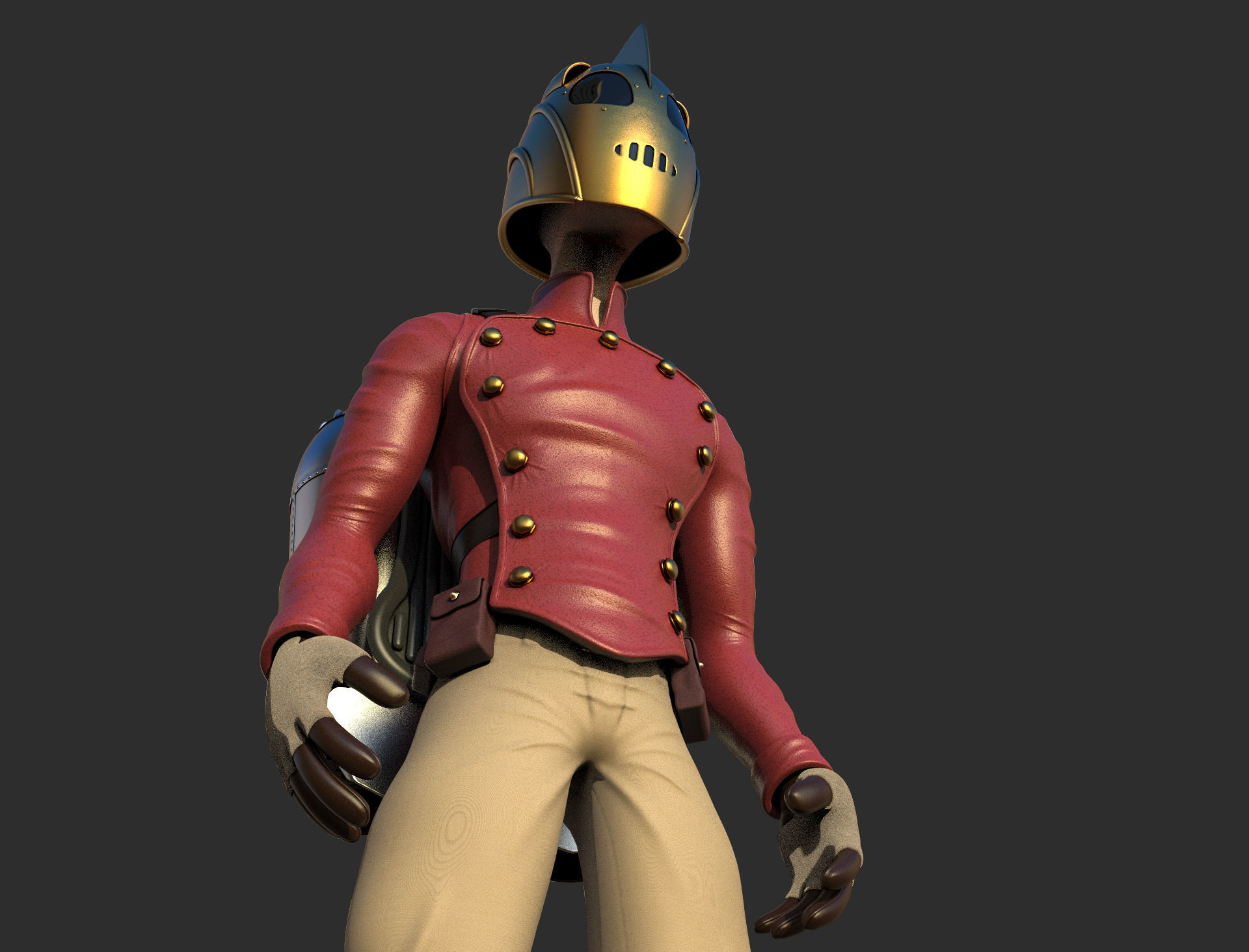 Rocketeer character with backpack and helmet 3D model_4