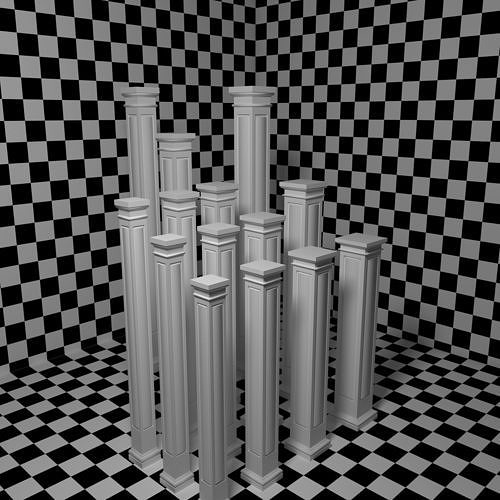 Square Recessed Panel Columns Low-poly 3D model