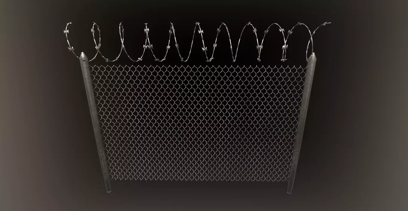 Barbed wire fence PBR Low-poly 3D model_0