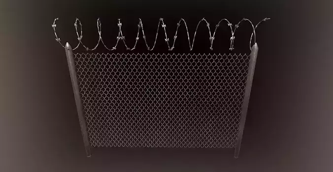 Barbed wire fence PBR Low-poly 3D model