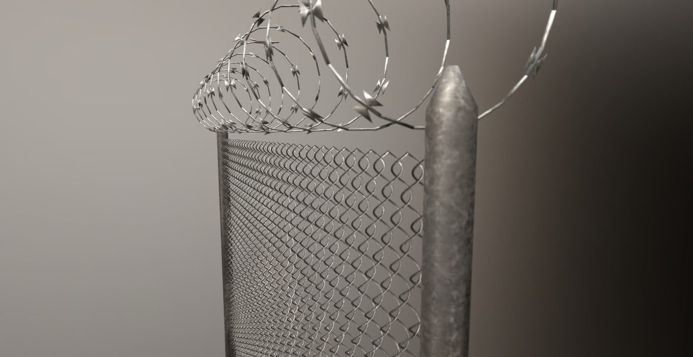 Barbed wire fence PBR Low-poly 3D model_4