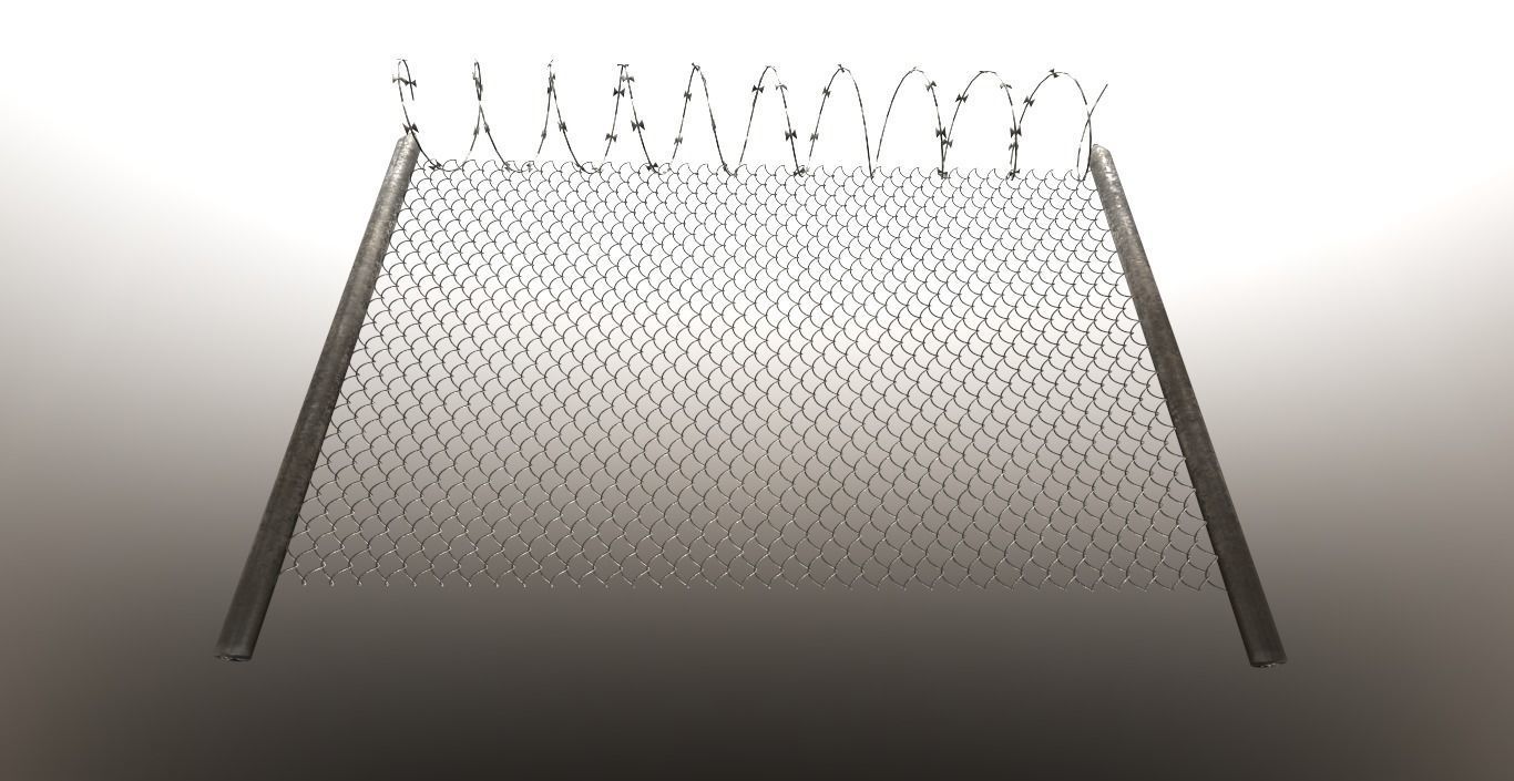 Barbed wire fence PBR Low-poly 3D model_5