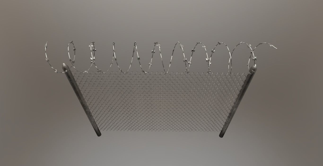 Barbed wire fence PBR Low-poly 3D model_2