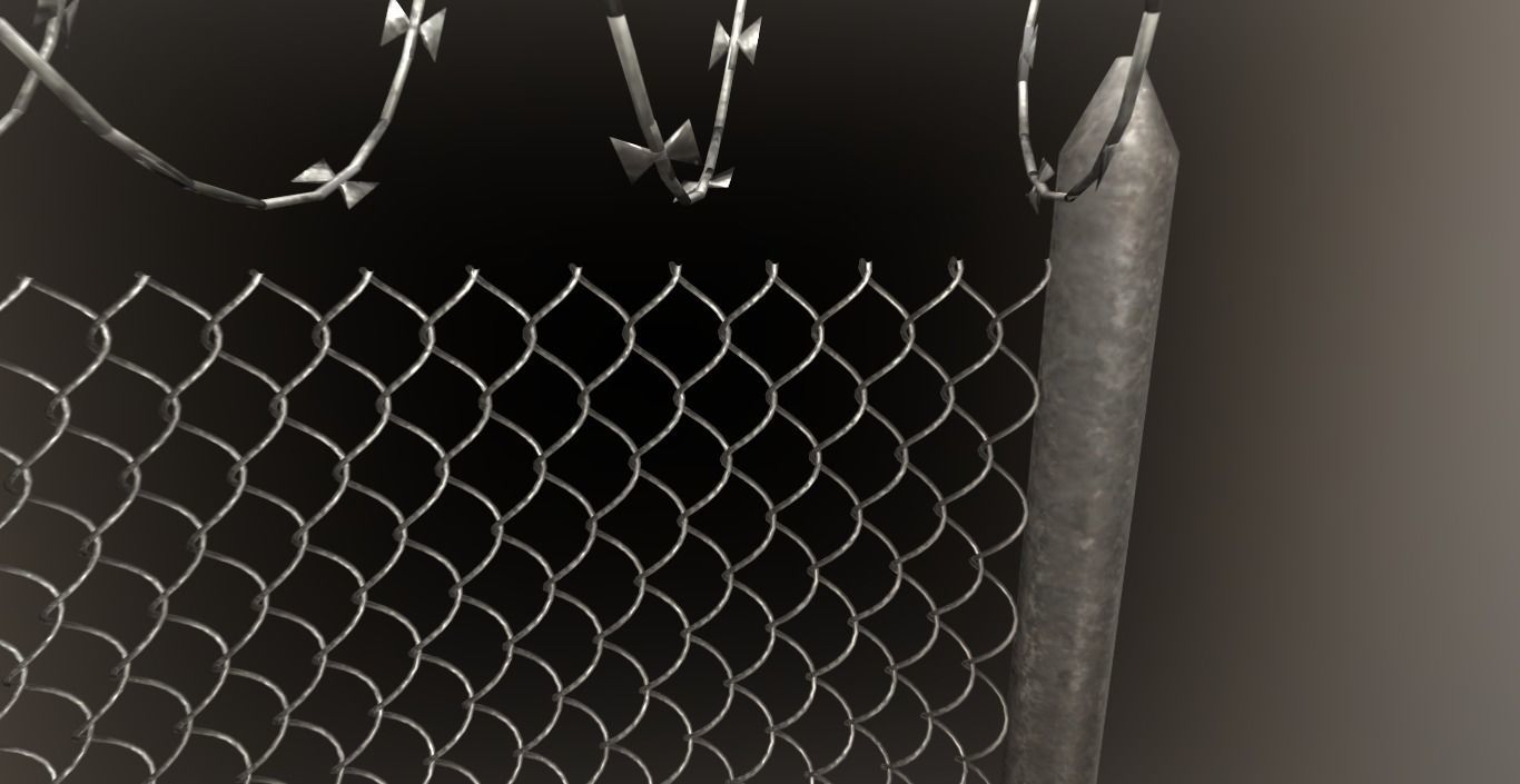 Barbed wire fence PBR Low-poly 3D model_1