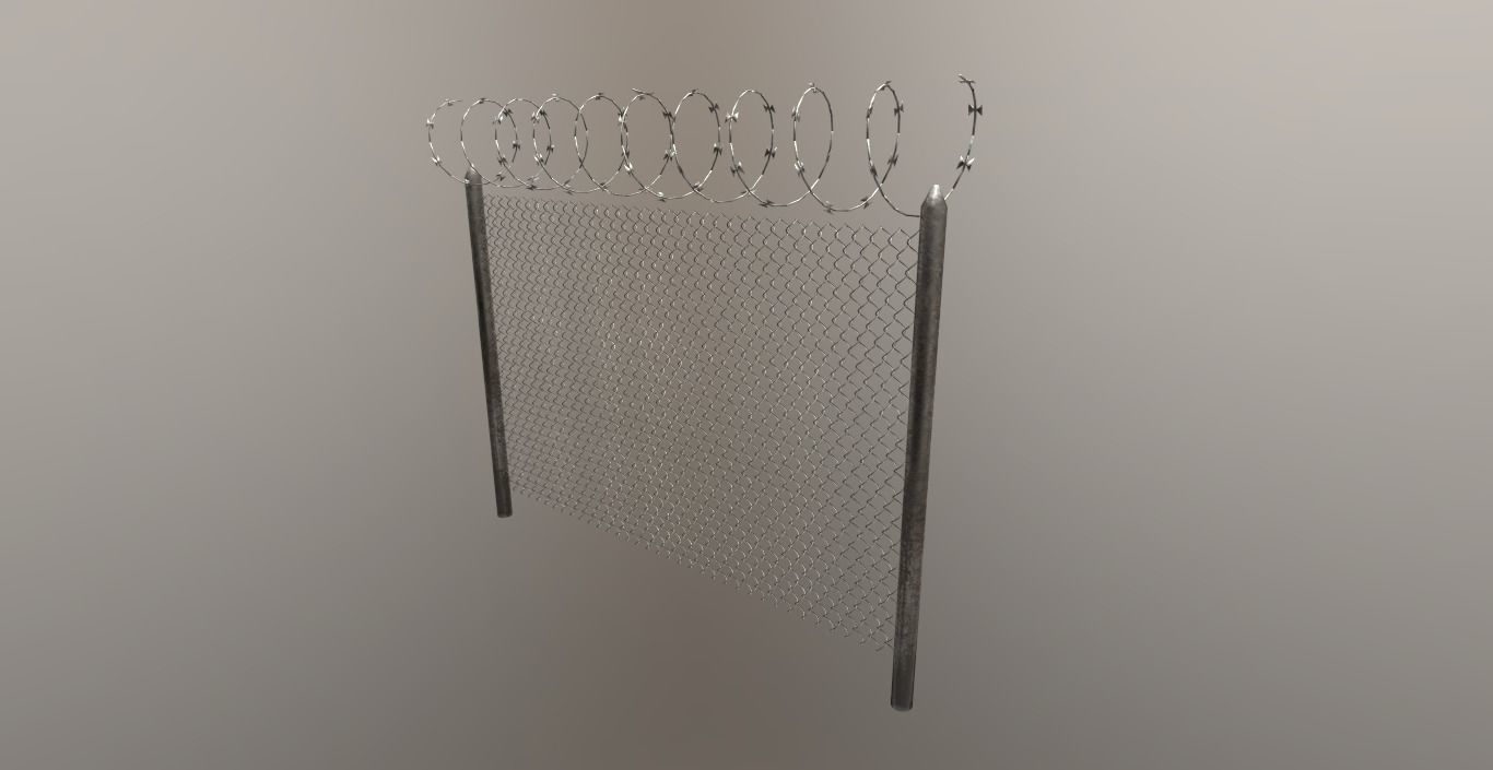 Barbed wire fence PBR Low-poly 3D model_3