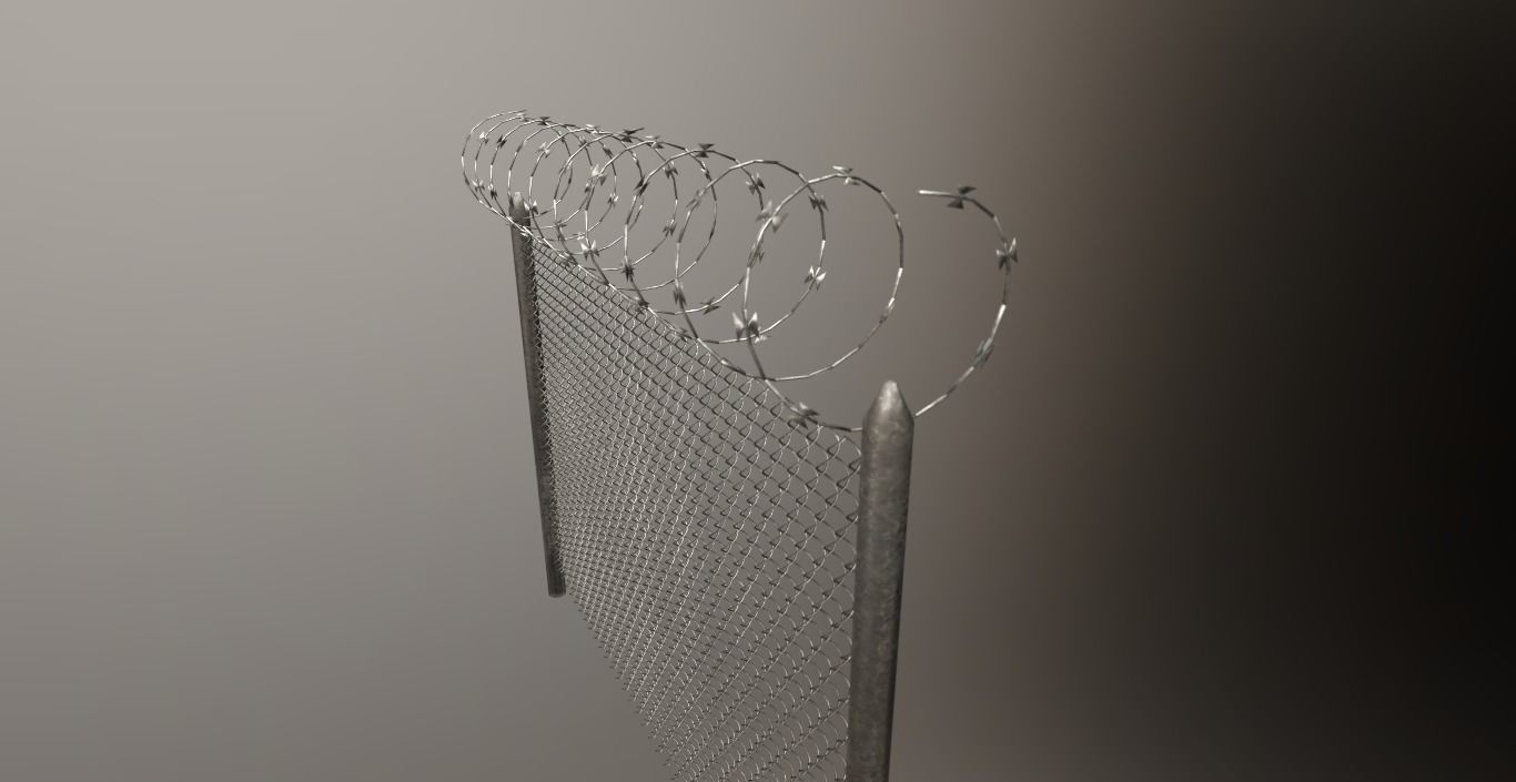 Barbed wire fence PBR Low-poly 3D model_8