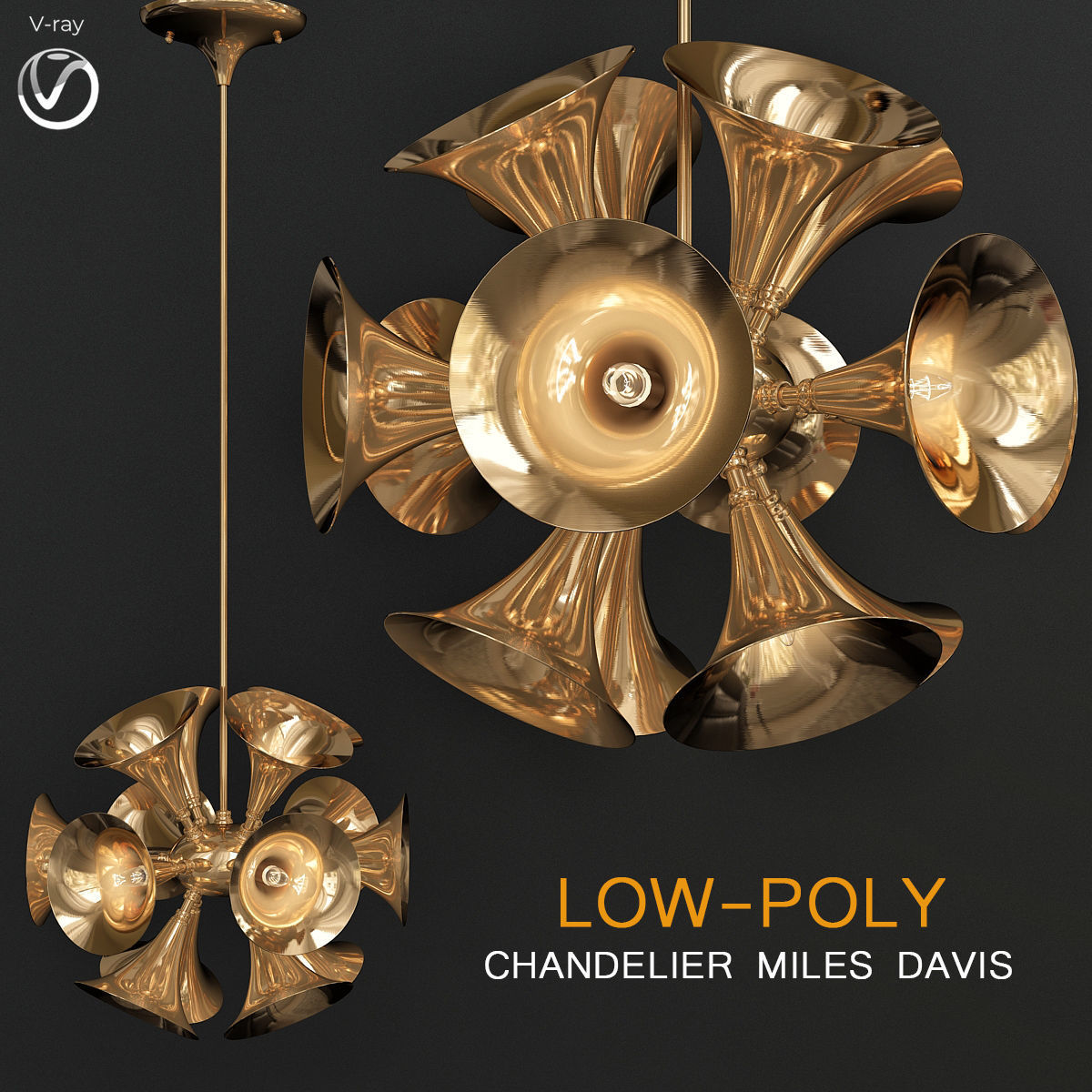 Chandleir 10 pieces 3d model Low-poly 3D model_6