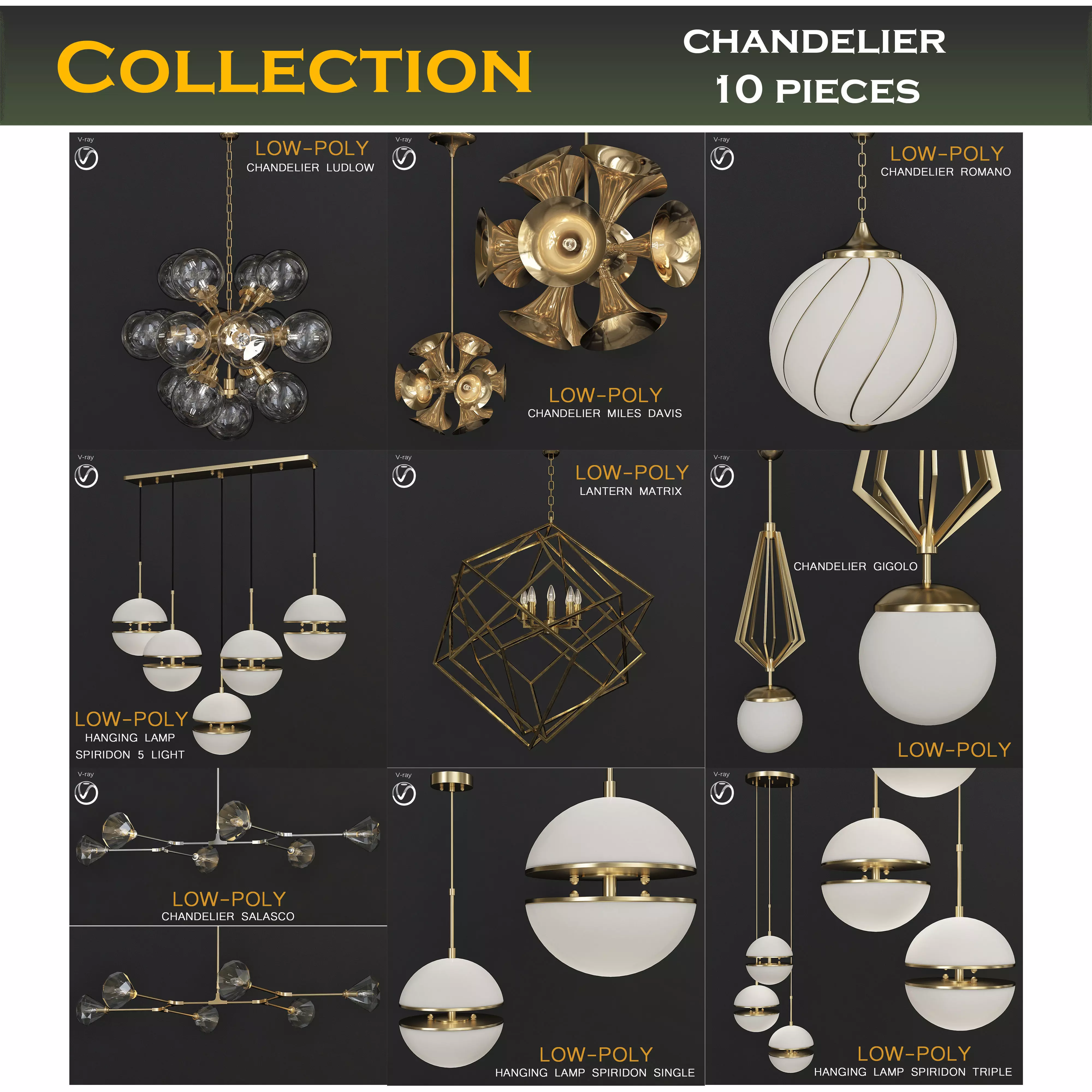Chandleir 10 pieces 3d model Low-poly 3D model_0
