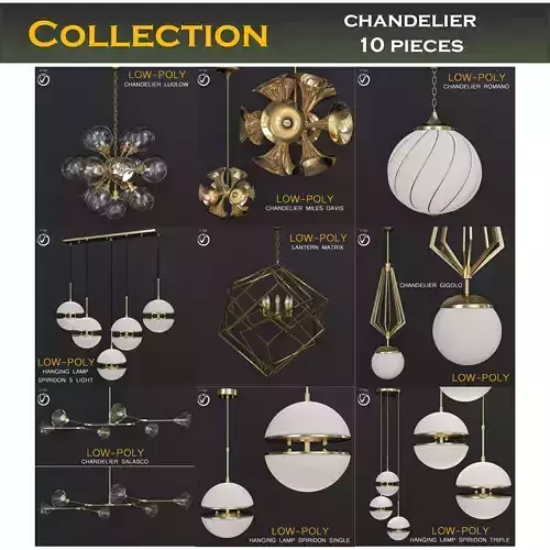 Chandleir 10 pieces 3d model Low-poly 3D model