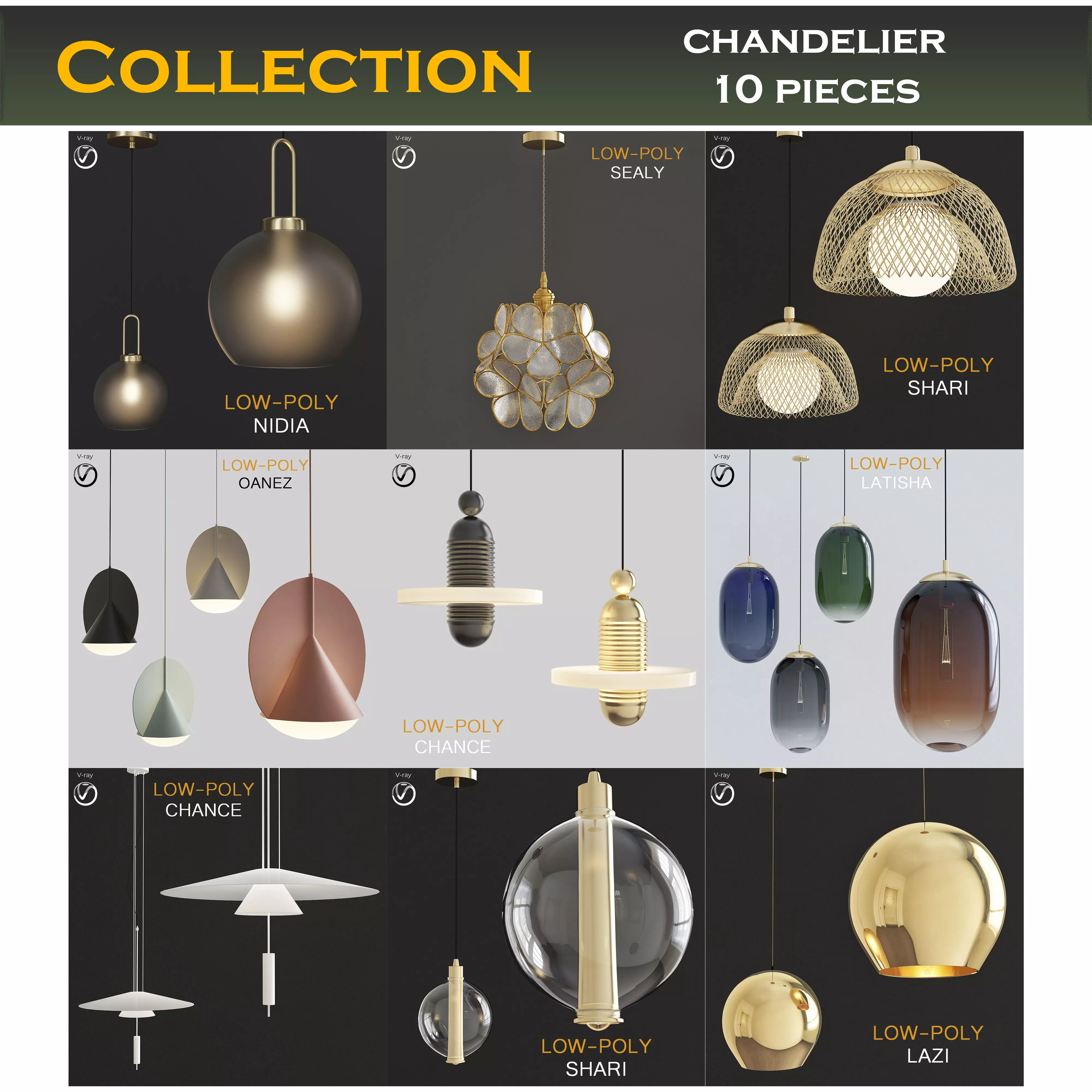 Chandleir 10 pieces 3d model Low-poly 3D model_0